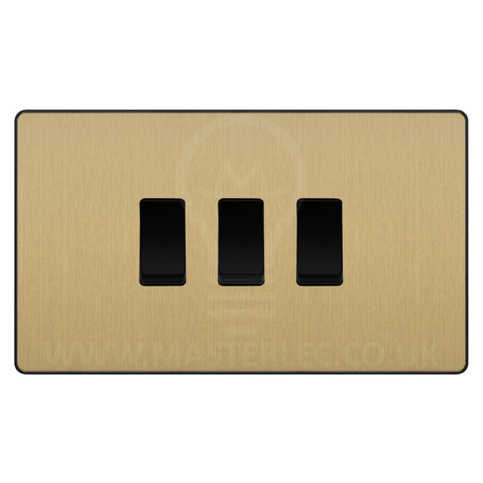 BG Evolve Satin Brass 3 Gang Custom Grid Light Switch Double Format