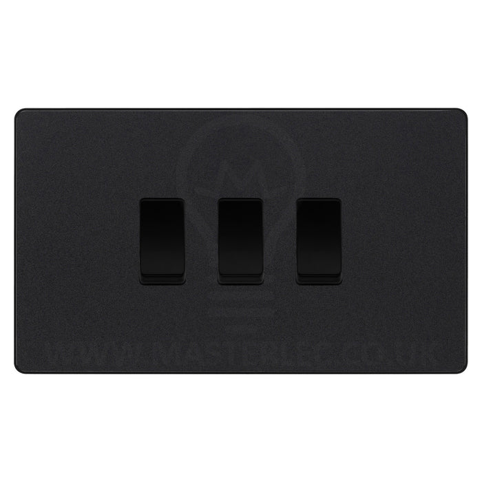 BG Evolve Matt Black 3 Gang Custom Grid Light Switch Double Format