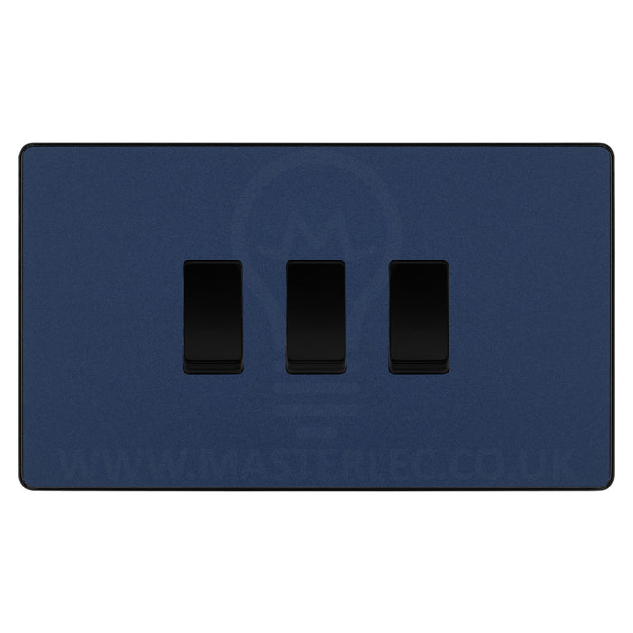 BG Evolve Matt Blue 3 Gang Custom Grid Light Switch Double Format