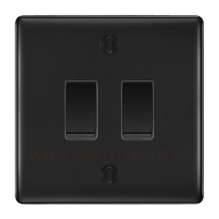 BG Matt Black 2 Gang Intermediate Light Switch Custom Grid Switch