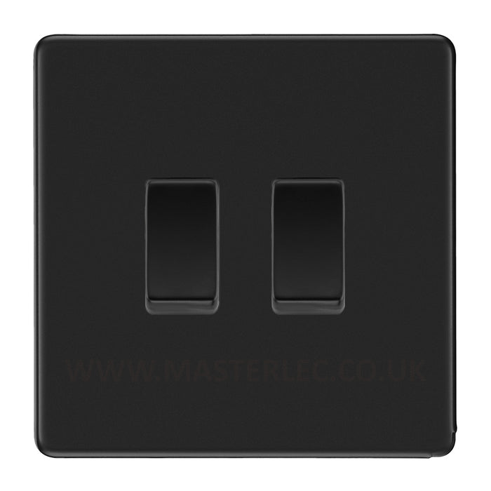 BG Screwless Flatplate Matt Black 2 Gang Intermediate Light Switch Custom Grid Switch