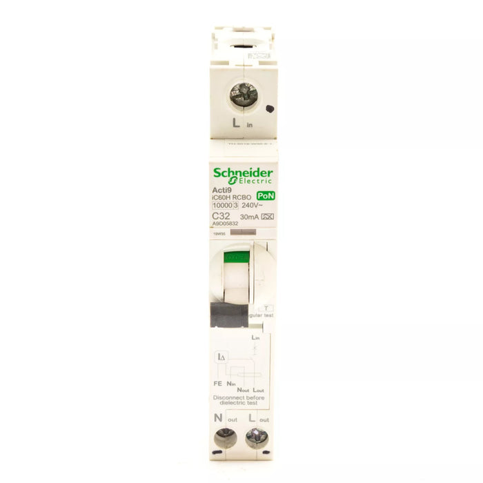 Schneider A9D05832 Acti9 iC60H RCBO PoN 1P+Ns 32A C Curve 30mA Type A