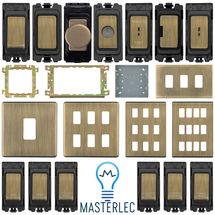 Antique Brass Screwless Custom Grid Plate Switch Components GCAB Full Range