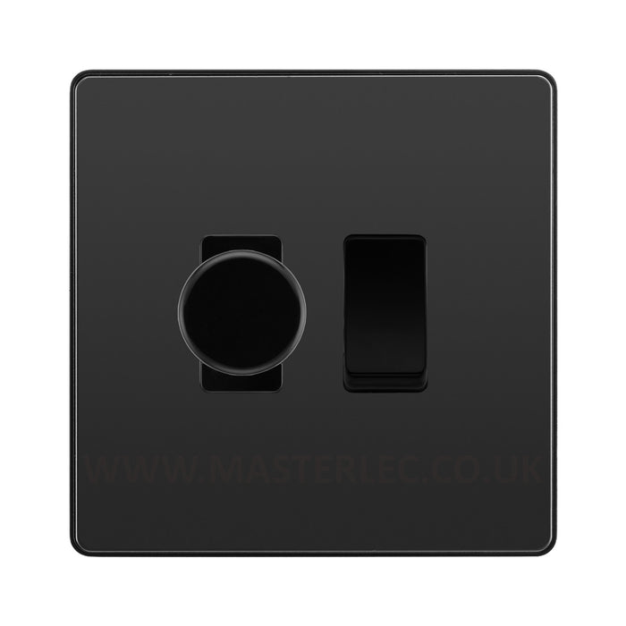 BG Evolve Black Chrome 2 Gang Light Switch 1x Trailing Edge LED Dimmer 1x 2 Way Custom Switch