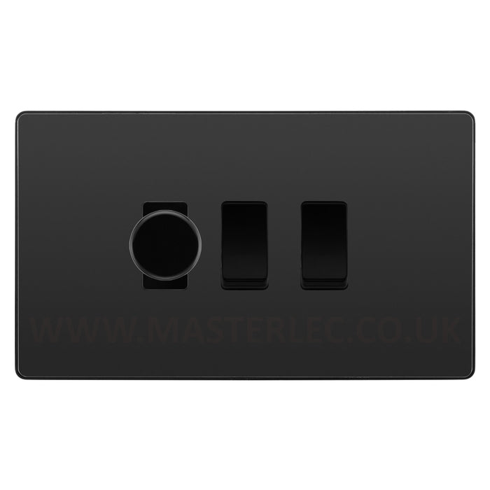 BG Evolve Black Chrome 3 Gang Light Switch 1x Trailing Edge LED Dimmer 2x 2 Way Custom Switch