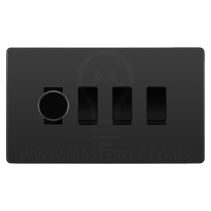 BG Evolve Black Chrome 4 Gang Light Switch 1x Trailing Edge LED Dimmer 3x 2 Way Custom Switch