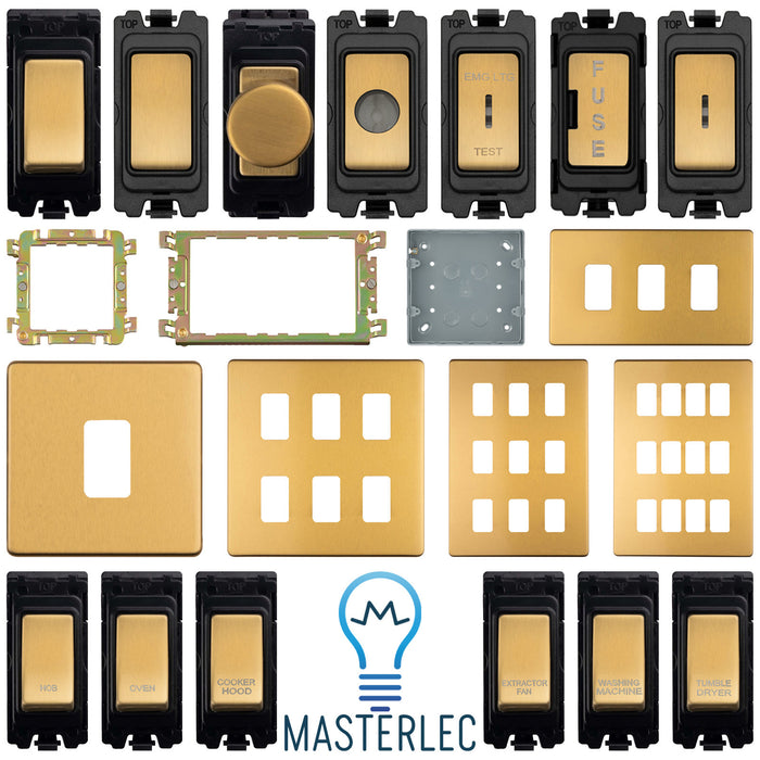 Antique Gold Screwless Custom Grid Plate Switch Components Satin Brass GCAG Full Range