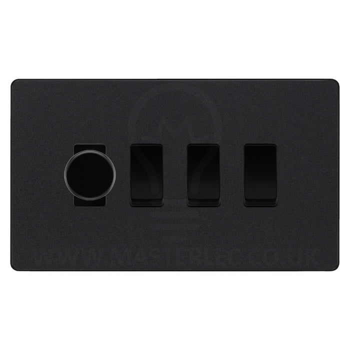 BG Evolve Matt Black 4 Gang Light Switch 1x Trailing Edge LED Dimmer 3x 2 Way Custom Switch