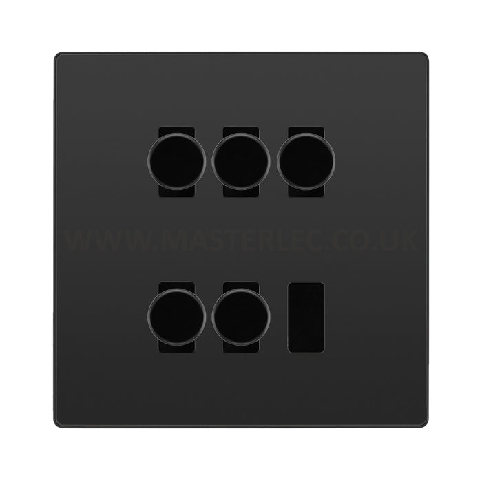 BG Evolve Black Chrome 5 Gang Trailing Edge LED Dimmer Light Switch 2 Way Custom Switch