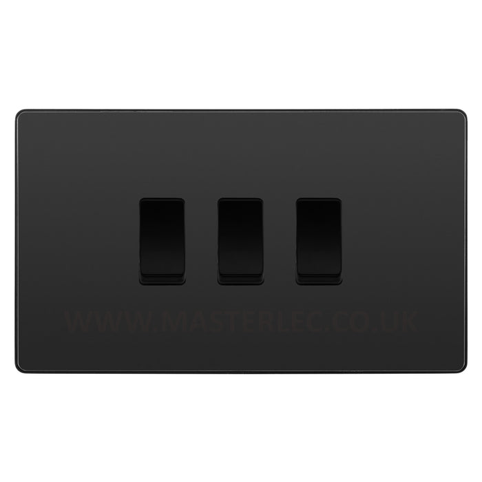 BG Evolve Black Chrome 3 Gang Custom Grid Light Switch Double Format