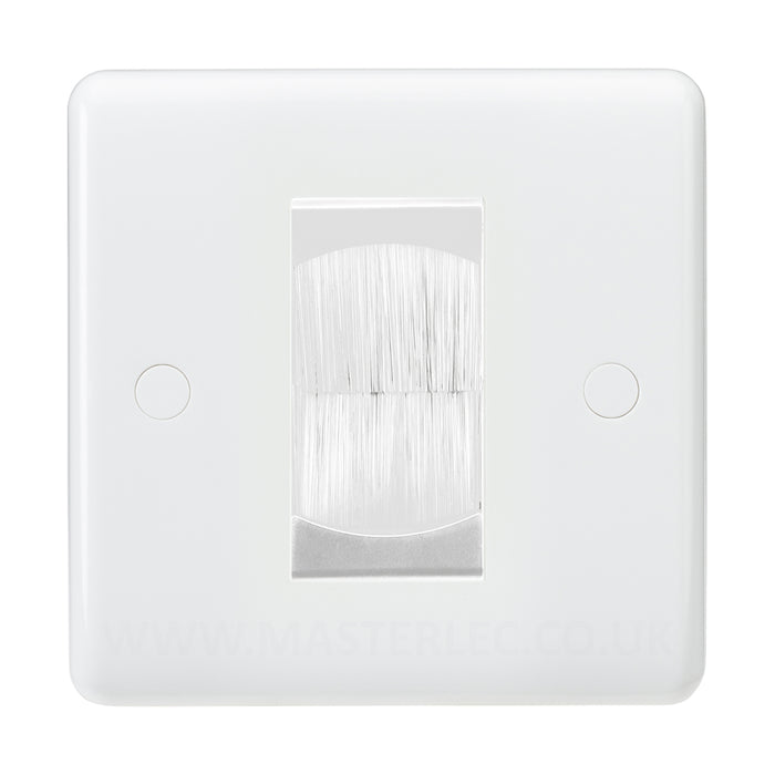 White Curved Edge Single 1 Gang Brush Cable Entry Wall Plate TV White Insert