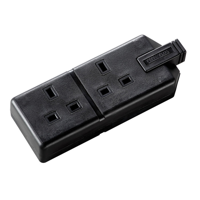 Masterplug ELS132B Heavy Duty Double Trailing Socket 2 Gang 13A Black Permaplug