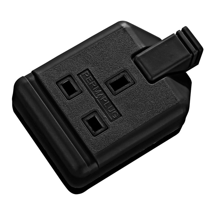 Masterplug ELS13B Heavy Duty Single Trailing Socket 1 Gang 13A Black Permaplug