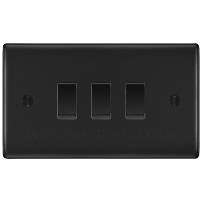 BG Matt Black 3 Gang Switch 1x Intermediate 2x 2 Way Light Switch Custom Grid Switch