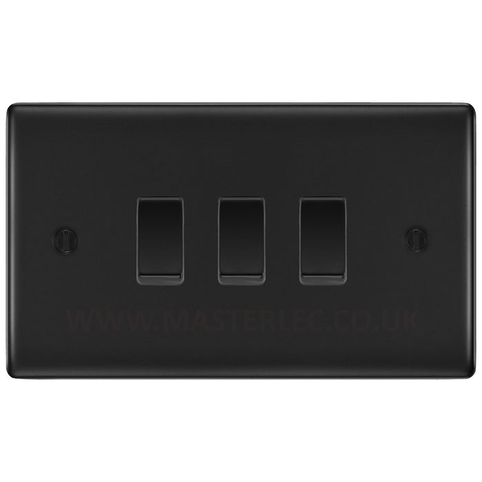 BG Matt Black 3 Gang Intermediate Light Switch Custom Grid Switch