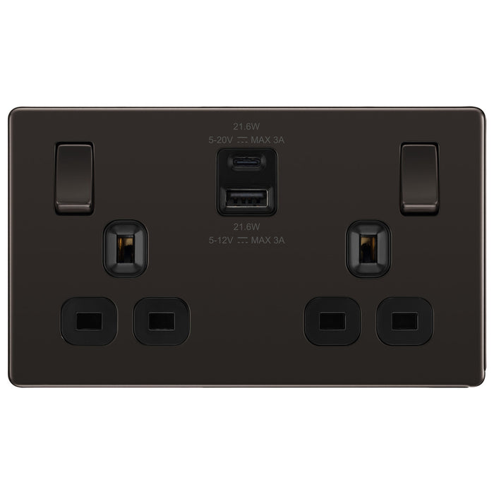 BG Nexus Screwless Flat Plate Black Nickel Switches and Sockets Black Inserts Full Range