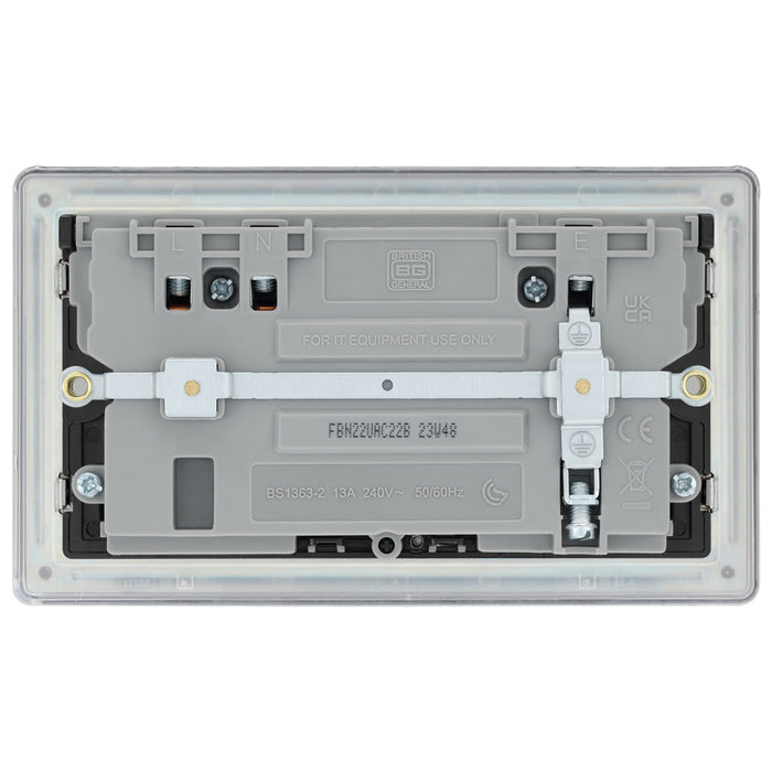 BG Screwless FBN22UAC22B Black Nickel Double Socket with USB 22W Type A & C USB