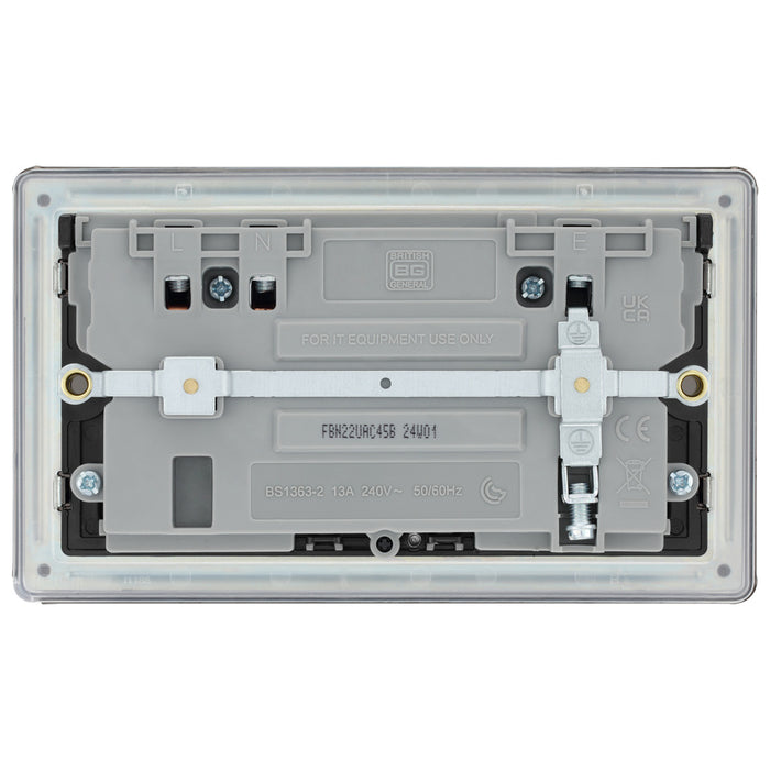 BG Screwless FBN22UAC45B Black Nickel Double Socket with USB 45W Type A & C USB