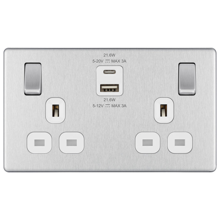 Ubbc Socket BG Screwless FBS22UAC22W Brushed Steel Type A & C USB Double Socket 22 ...