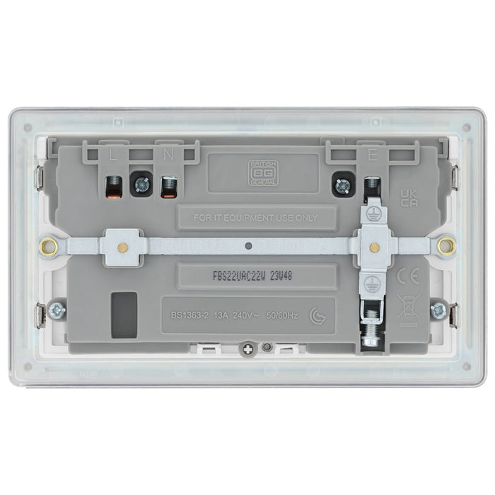 BG Screwless FBS22UAC22W Brushed Steel Type A & C USB Double Socket 22W White Inserts