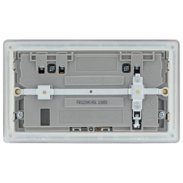 BG Screwless FBS22UAC45G Brushed Steel USB Double Socket 45W Type A & C USB