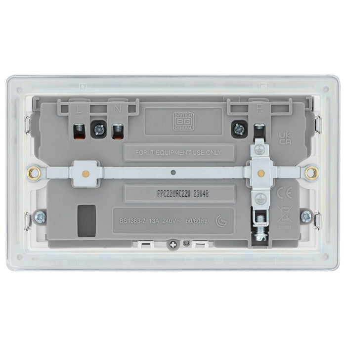 BG Screwless FPC22UAC22W Type A & C USB Polished Chrome Double Socket 22W White Inserts