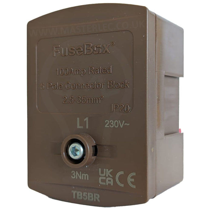 Fusebox 100A Single Pole Mains Connector Blocks Brown Black Grey Pink Blue Green