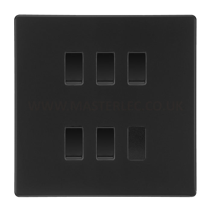 BG Screwless Flatplate Matt Black 5 Gang Light Switch 2 Way Custom Grid Switch
