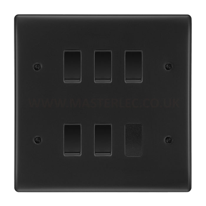 BG Matt Black 5 Gang Light Switch 2 Way Custom Grid Switch