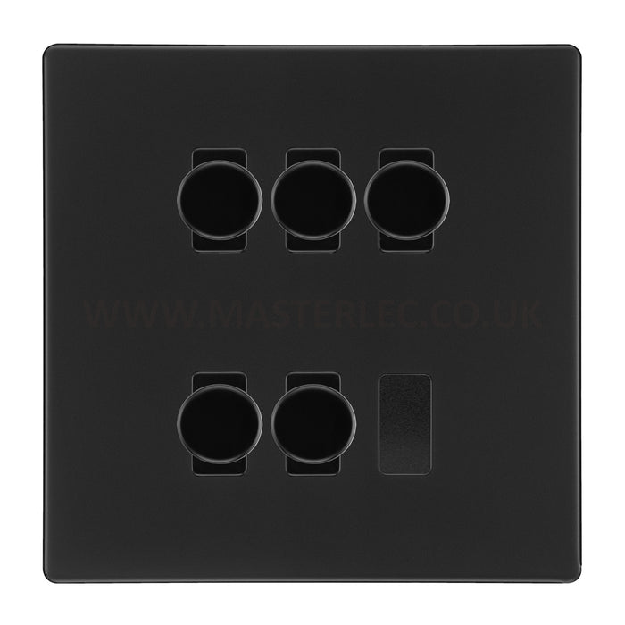 BG Screwless Flatplate Matt Black 5 Gang 2 Way Trailing Edge Dimmer LED Compatible Custom Grid Switch