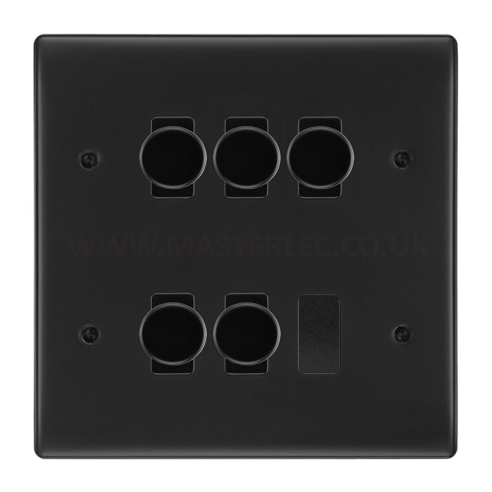 BG Matt Black 5 Gang 2 Way Trailing Edge Dimmer LED Compatible Custom Grid Switch