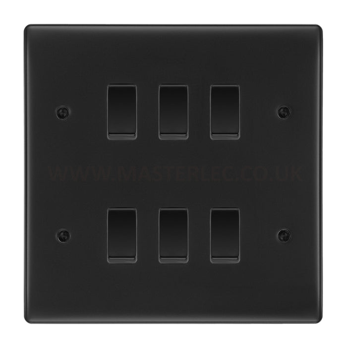 BG Matt Black 6 Gang Light Switch 2 Way Custom Grid Switch