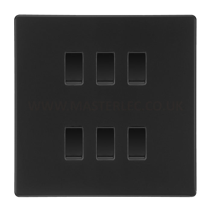 BG Screwless Flatplate Matt Black 6 Gang Light Switch 2 Way Custom Grid Switch