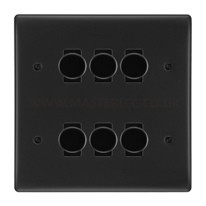 BG Matt Black 6 Gang 2 Way Trailing Edge Dimmer LED Compatible Custom Grid Switch
