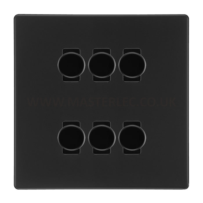BG Screwless Flatplate Matt Black 6 Gang 2 Way Trailing Edge Dimmer LED Compatible Custom Grid Switch