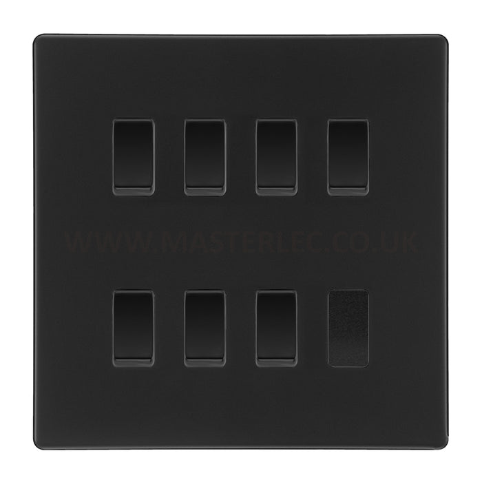 BG Screwless Flatplate Matt Black 7 Gang Light Switch 2 Way Custom Grid Switch