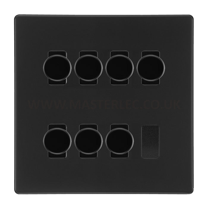 BG Screwless Flatplate Matt Black 7 Gang 2 Way Trailing Edge Dimmer LED Compatible Custom Grid Switch
