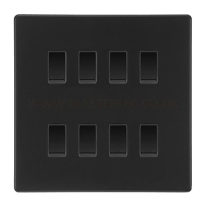 BG Screwless Flatplate Matt Black 8 Gang Light Switch 2 Way Custom Grid Switch