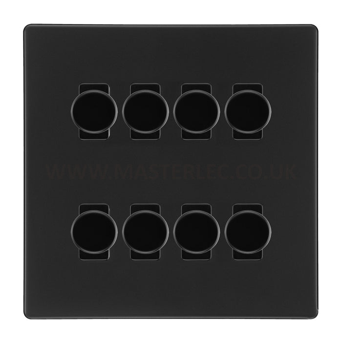 BG Screwless Flatplate Matt Black 8 Gang 2 Way Trailing Edge Dimmer LED Compatible Custom Grid Switch