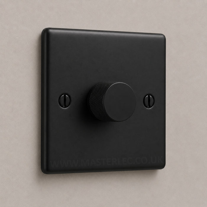 Matt Black 1 Gang Knurled Dimmer Switch with Matt Black Dimmer Knob