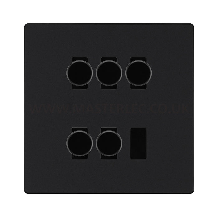 BG Evolve Matt Black 5 Gang Trailing Edge LED Dimmer Light Switch 2 Way Custom Switch