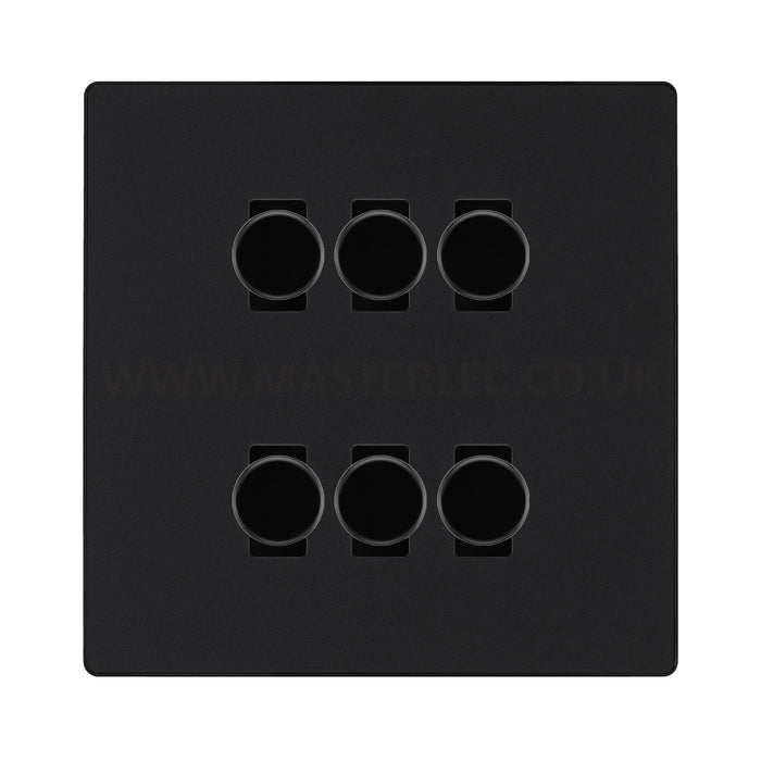 BG Evolve Matt Black 6 Gang Trailing Edge LED Dimmer Light Switch 2 Way Custom Switch