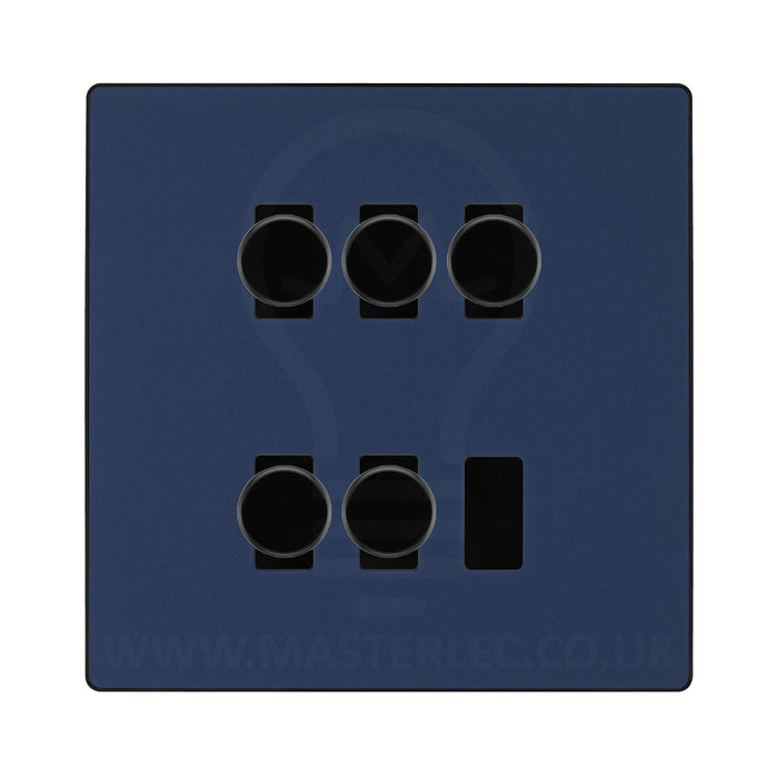 BG Evolve Matt Blue 5 Gang Trailing Edge LED Dimmer Light Switch 2 Way Custom Switch