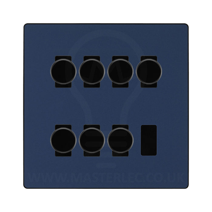 BG Evolve Matt Blue 7 Gang Trailing Edge LED Dimmer Light Switch 2 Way Custom Switch