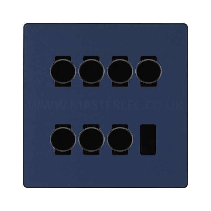 BG Evolve Matt Blue 7 Gang Trailing Edge LED Dimmer Light Switch 2 Way Custom Switch