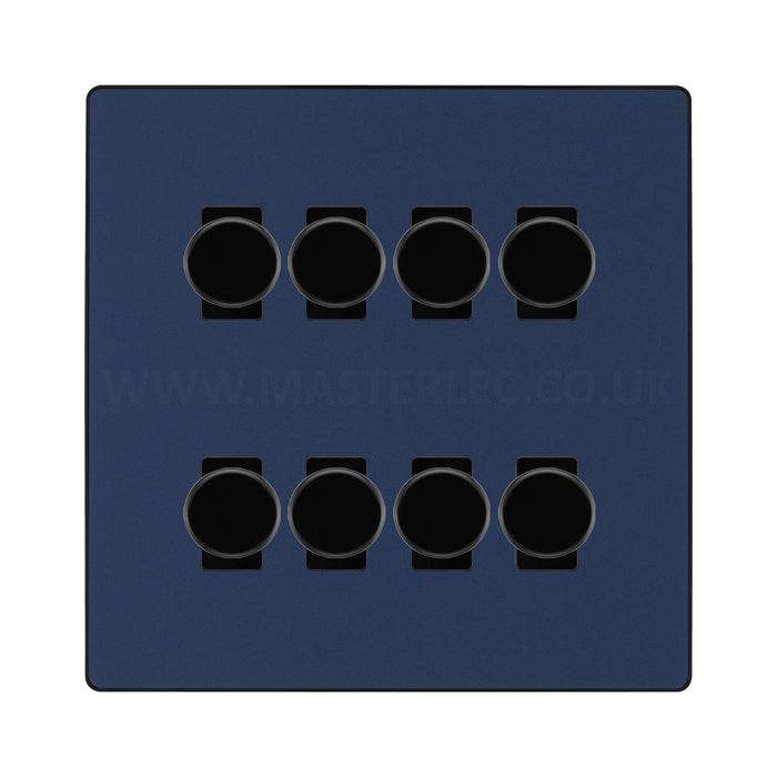 BG Evolve Matt Blue 8 Gang Trailing Edge LED Dimmer Light Switch 2 Way Custom Switch