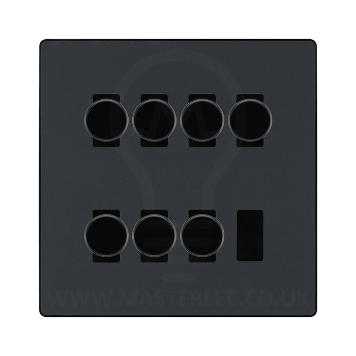 BG Evolve Matt Grey 7 Gang Trailing Edge LED Dimmer Light Switch 2 Way Custom Switch