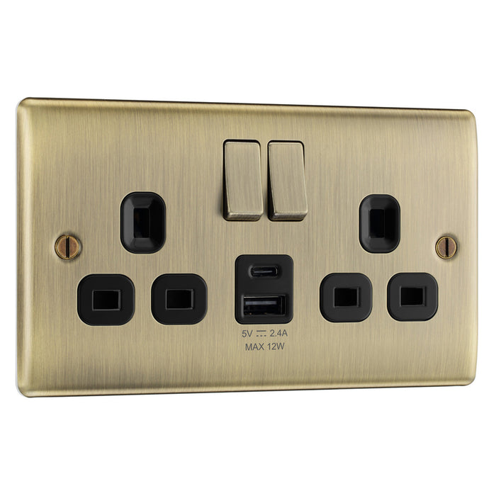 BG Nexus Antique Brass Switches and Sockets Black Inserts Full Range