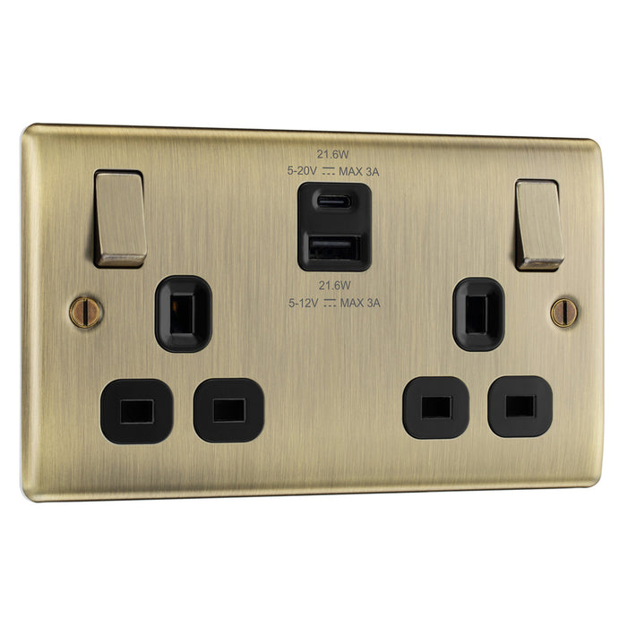 BG Nexus Antique Brass Switches and Sockets Black Inserts Full Range