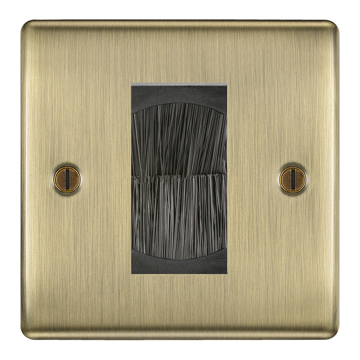 BG Nexus Antique Brass Square Single 1 Gang Brush Cable Entry Wall Face Plate